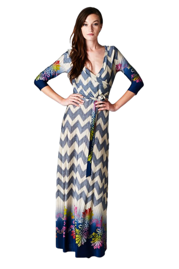 Chevron Bohemian 3/4 Sleeve Dotted Print Long Maxi Dress